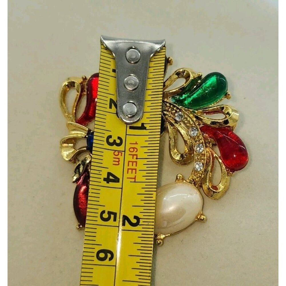 Vintage Unbranded Multicolor Jelly Belly & Rhinestone Wreath Brooch Gold Tone - Picture 6 of 7